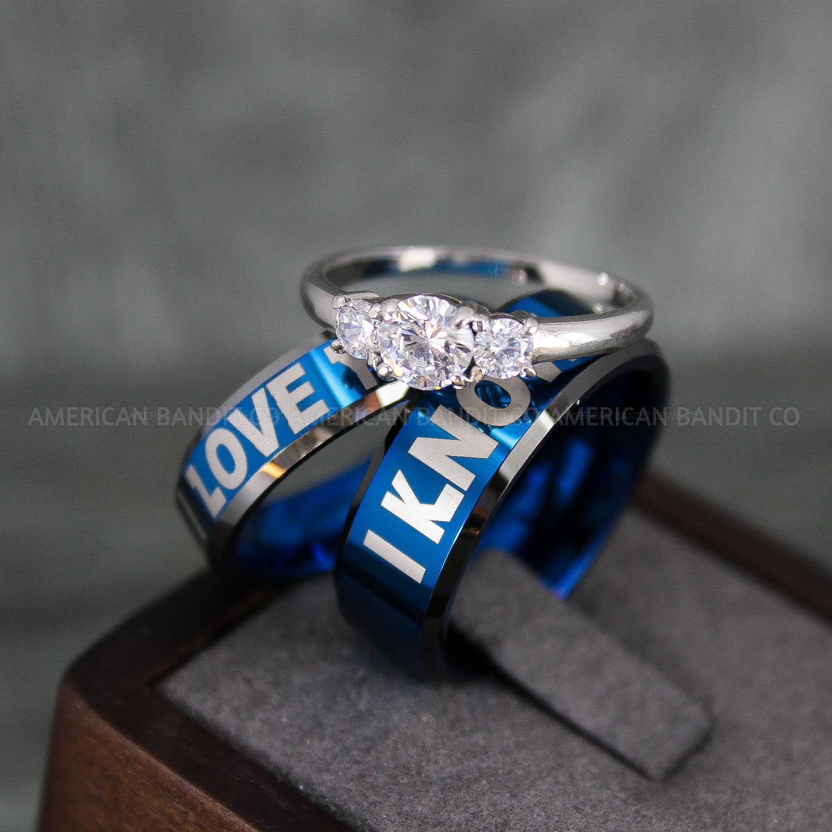 IMG_6659 I Love You I Know Rings, Aurebesh Rings, Blue Wedding Bands, Aurebesh Wedding Bands, Aurebesh Wedding Rings, Aurebesh Jewelry - Image 1