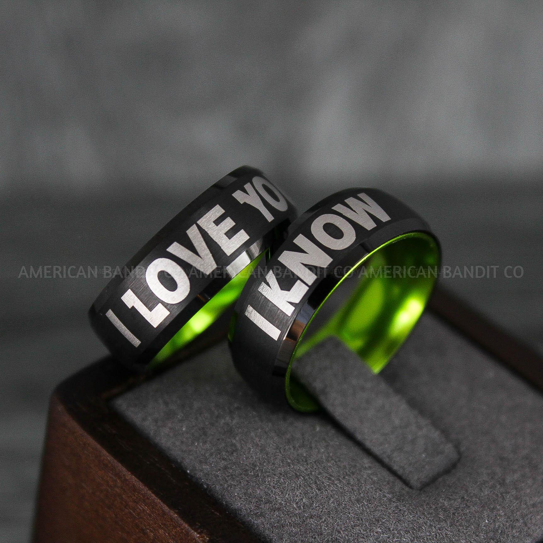 IMG_6673 I Love You I Know Rings, Aurebesh Rings, Black Wedding Bands, Aurebesh Wedding Bands, Aurebesh Wedding Rings, Aurebesh Jewelry - Image 1