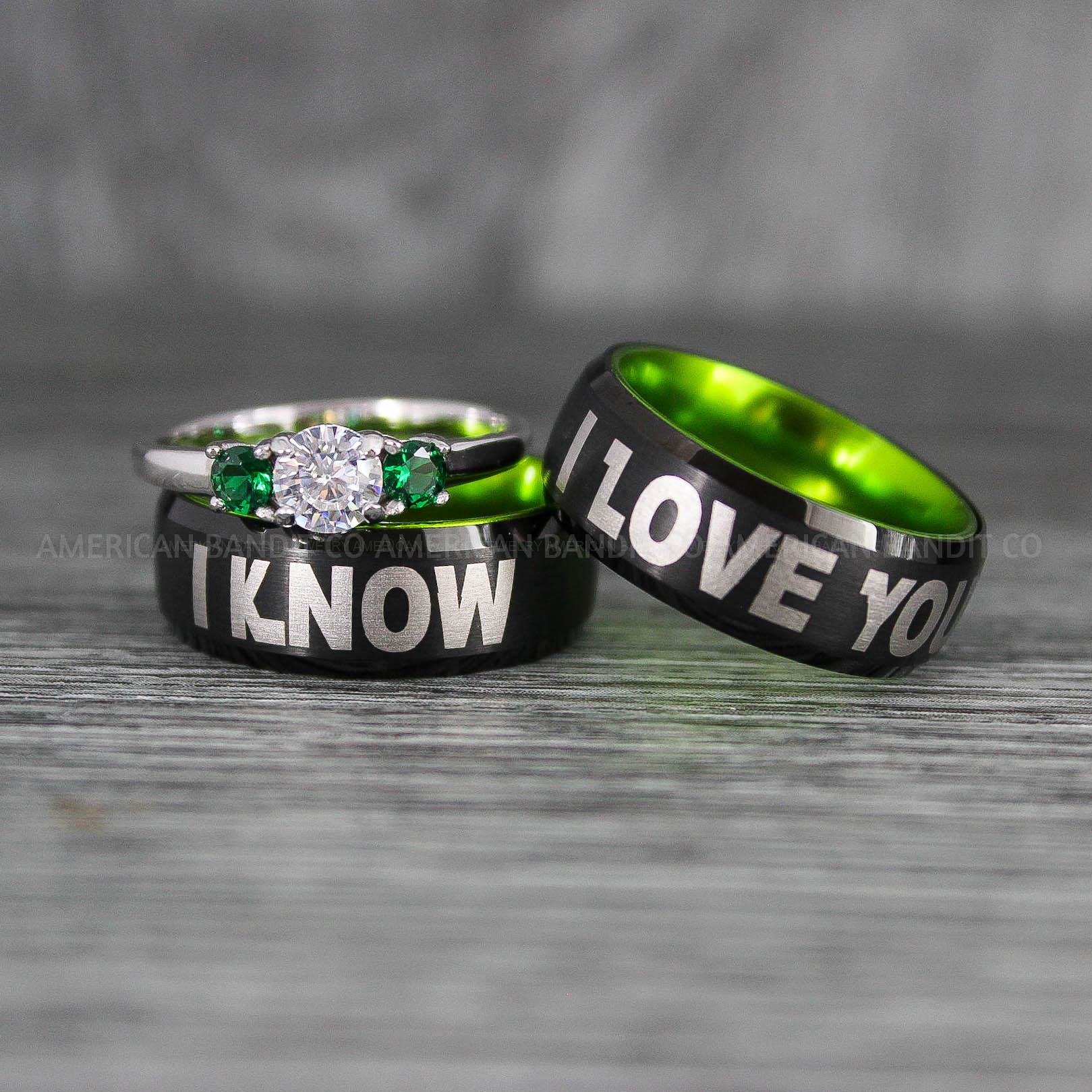 IMG_6678 I Love You I Know Rings, Aurebesh Rings, Black Wedding Bands, Aurebesh Wedding Bands, Aurebesh Wedding Rings, Aurebesh Jewelry - Image 1