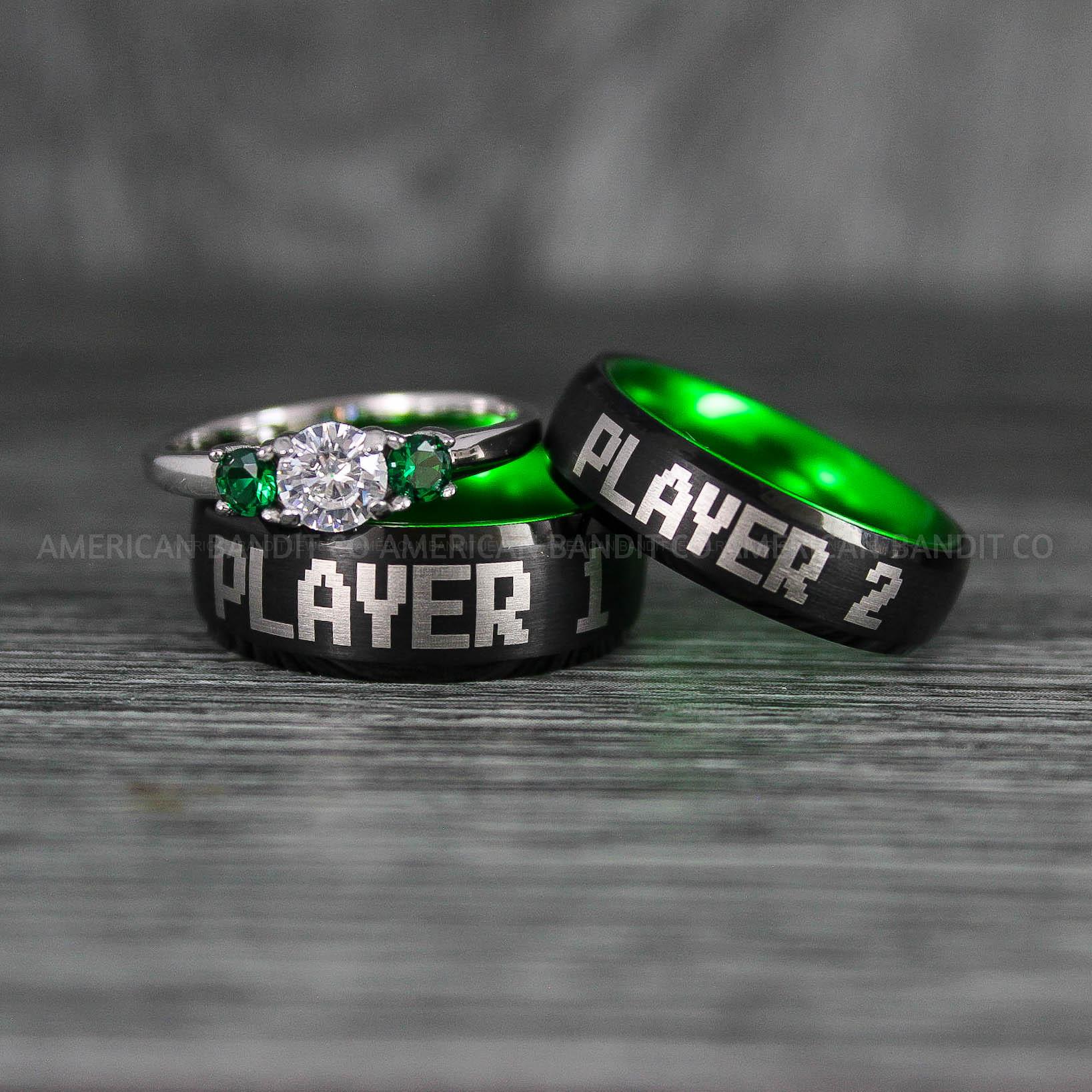IMG_6683 Player 1 Player 2 Rings, Gamer Rings, Couple Rings, Gamer Couple Wedding Bands, Gamer Wedding Rings - Image 1