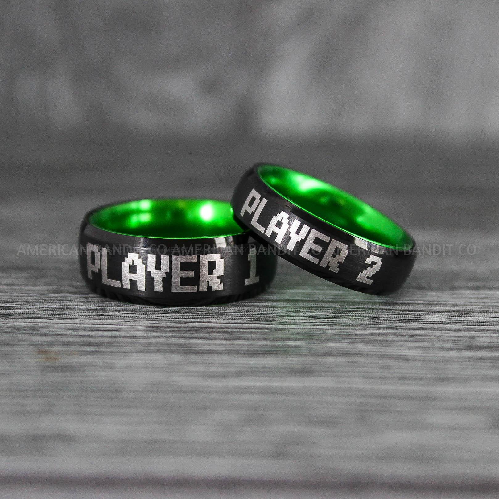 IMG_6684 Player 1 Player 2 Rings, Gamer Rings, Couple Rings, Gamer Couple Wedding Bands, Gamer Wedding Rings - Image 1