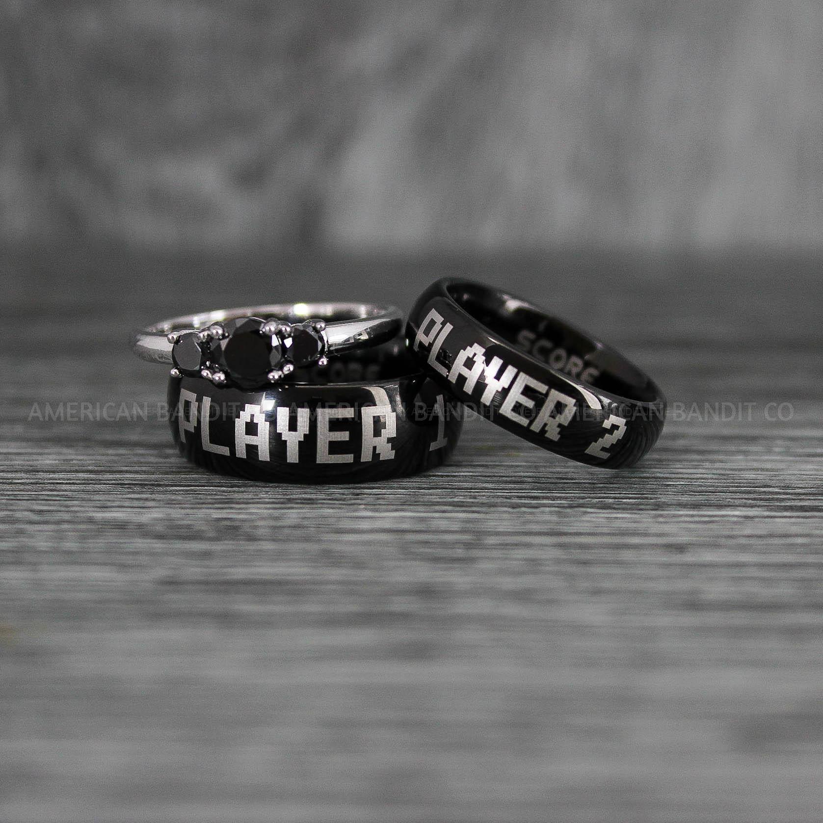 IMG_6687 Player 1 Player 2 Rings, Gamer Rings, Couple Rings, Gamer Couple Wedding Bands, Gamer Wedding Rings - Image 1