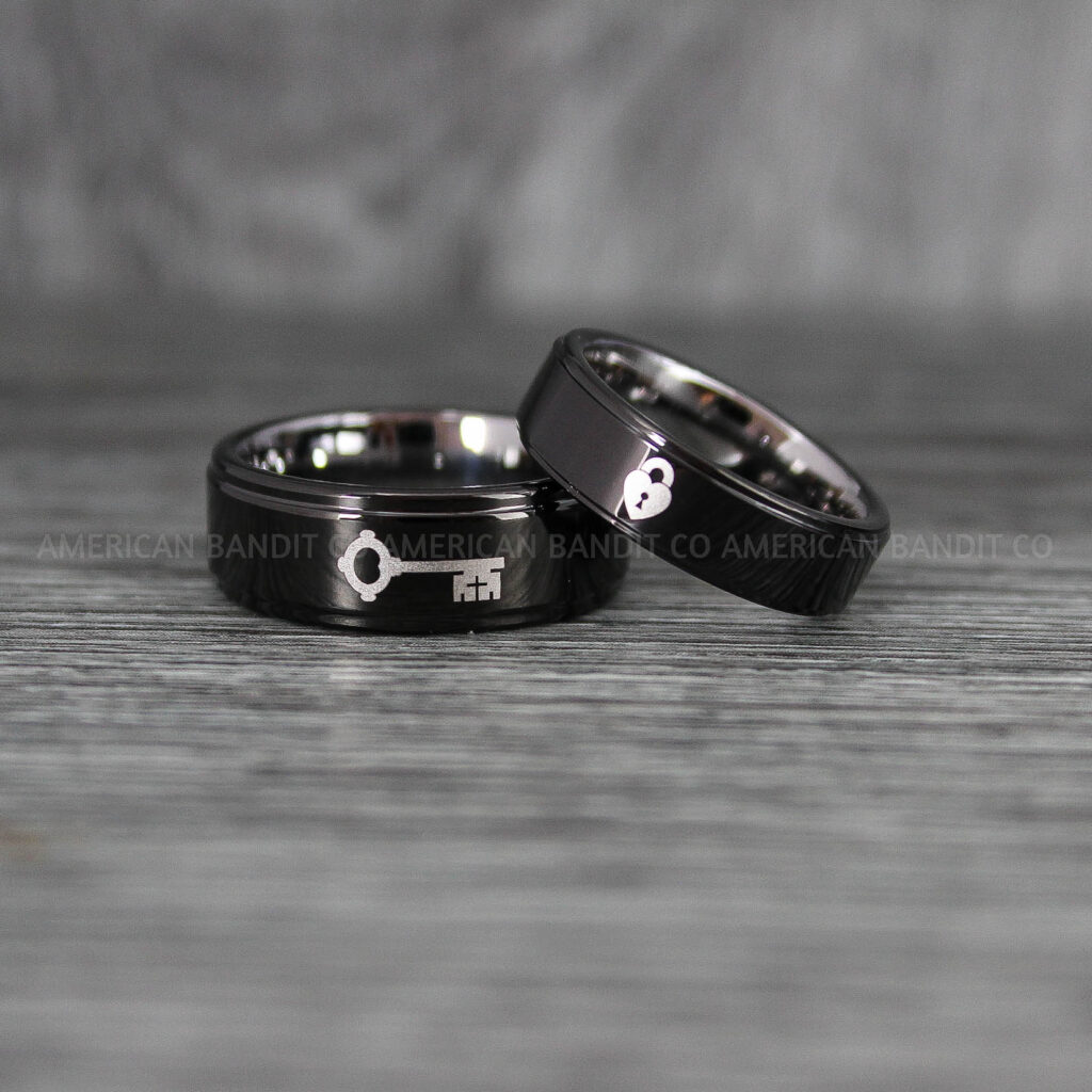Lock and Key Rings, Lock and Key Wedding Bands, Couple Rings, Black ...