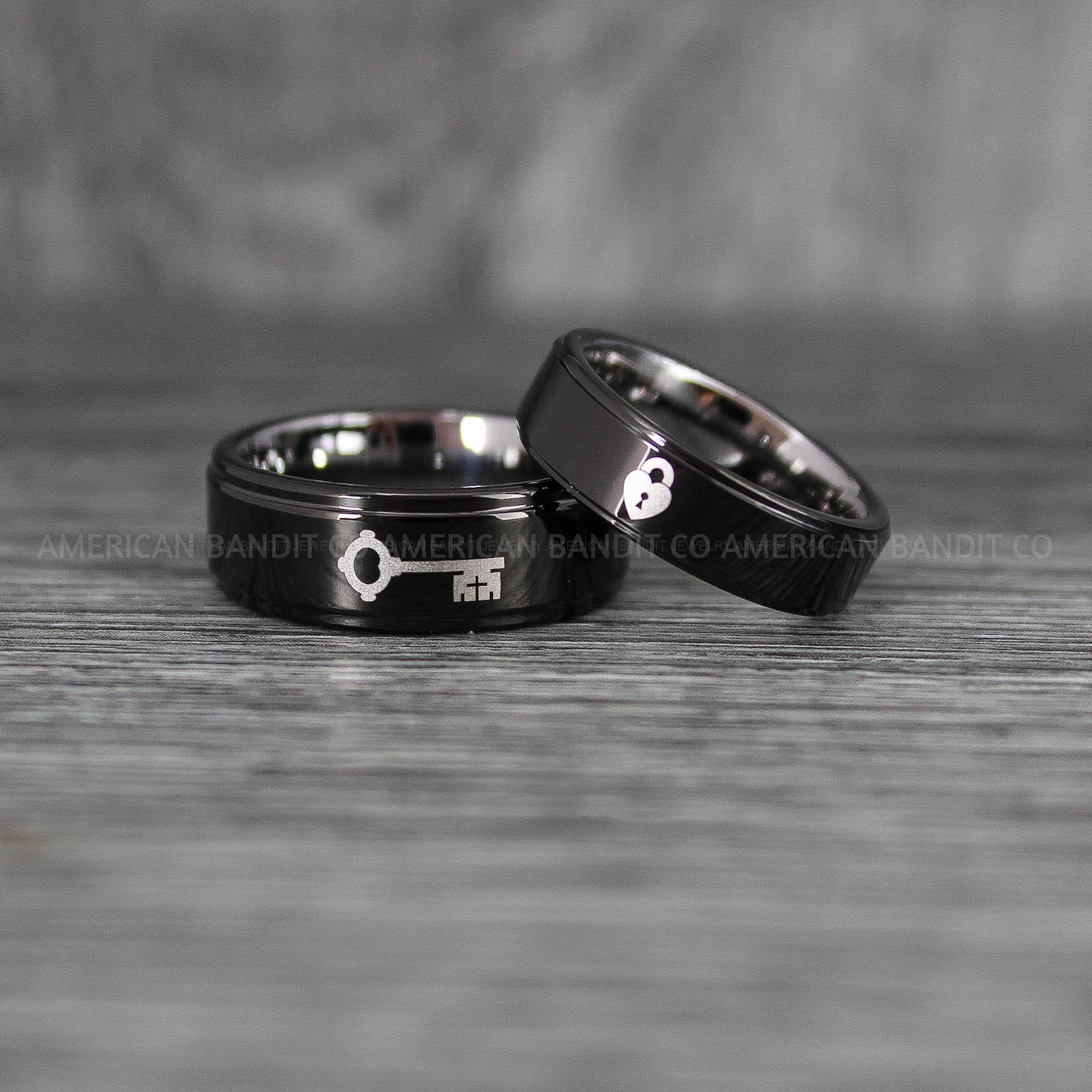 IMG_6702 - Copy Lock and Key Rings, Lock and Key Wedding Bands, Couple Rings, Black Wedding Bands - Image 1