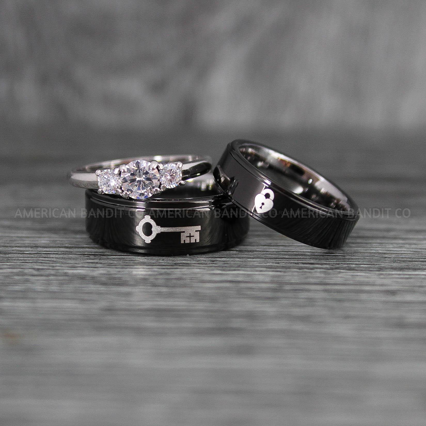 IMG_6703 - Copy Lock and Key Rings, Lock and Key Wedding Bands, Couple Rings, Black Wedding Bands - Image 1