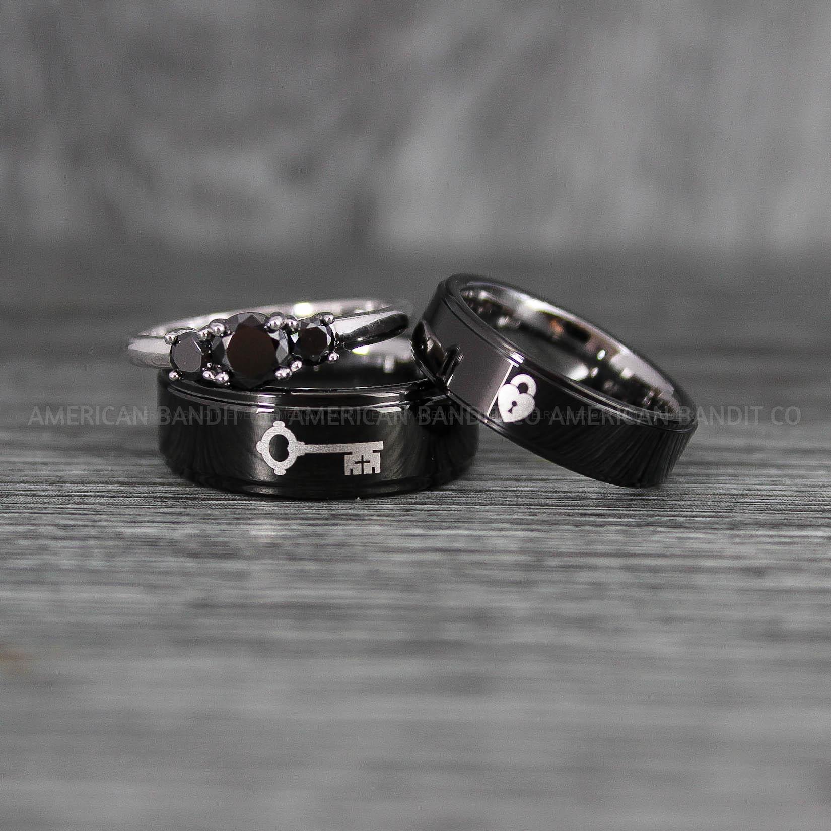 IMG_6705 - Copy Lock and Key Rings, Lock and Key Wedding Bands, Couple Rings, Black Wedding Bands - Image 1