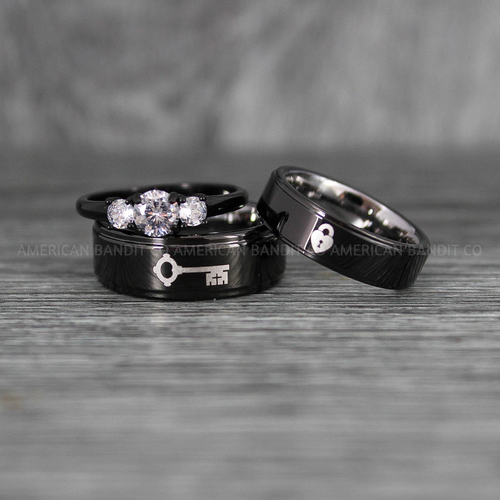 IMG_6706 - Copy Lock and Key Rings, Lock and Key Wedding Bands, Couple Rings, Black Wedding Bands - Image 1