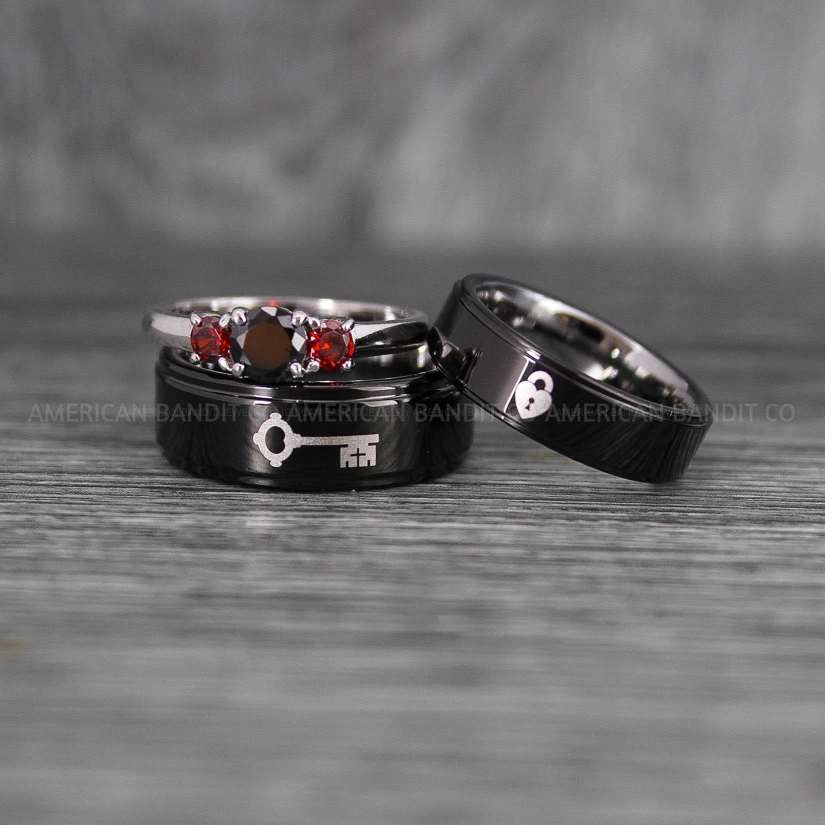 IMG_6707 - Copy Lock and Key Rings, Lock and Key Wedding Bands, Couple Rings, Black Wedding Bands - Image 1