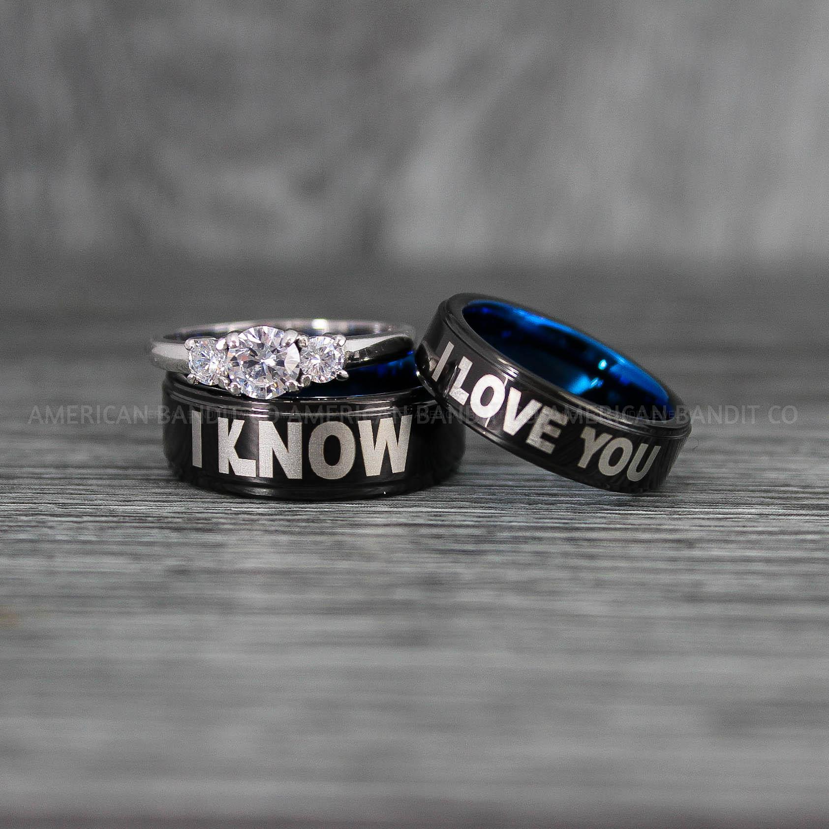 IMG_6715 I Love You I Know Rings, Aurebesh Rings, Black Wedding Bands, Aurebesh Wedding Bands, Aurebesh Wedding Rings, Aurebesh Jewelry - Image 1