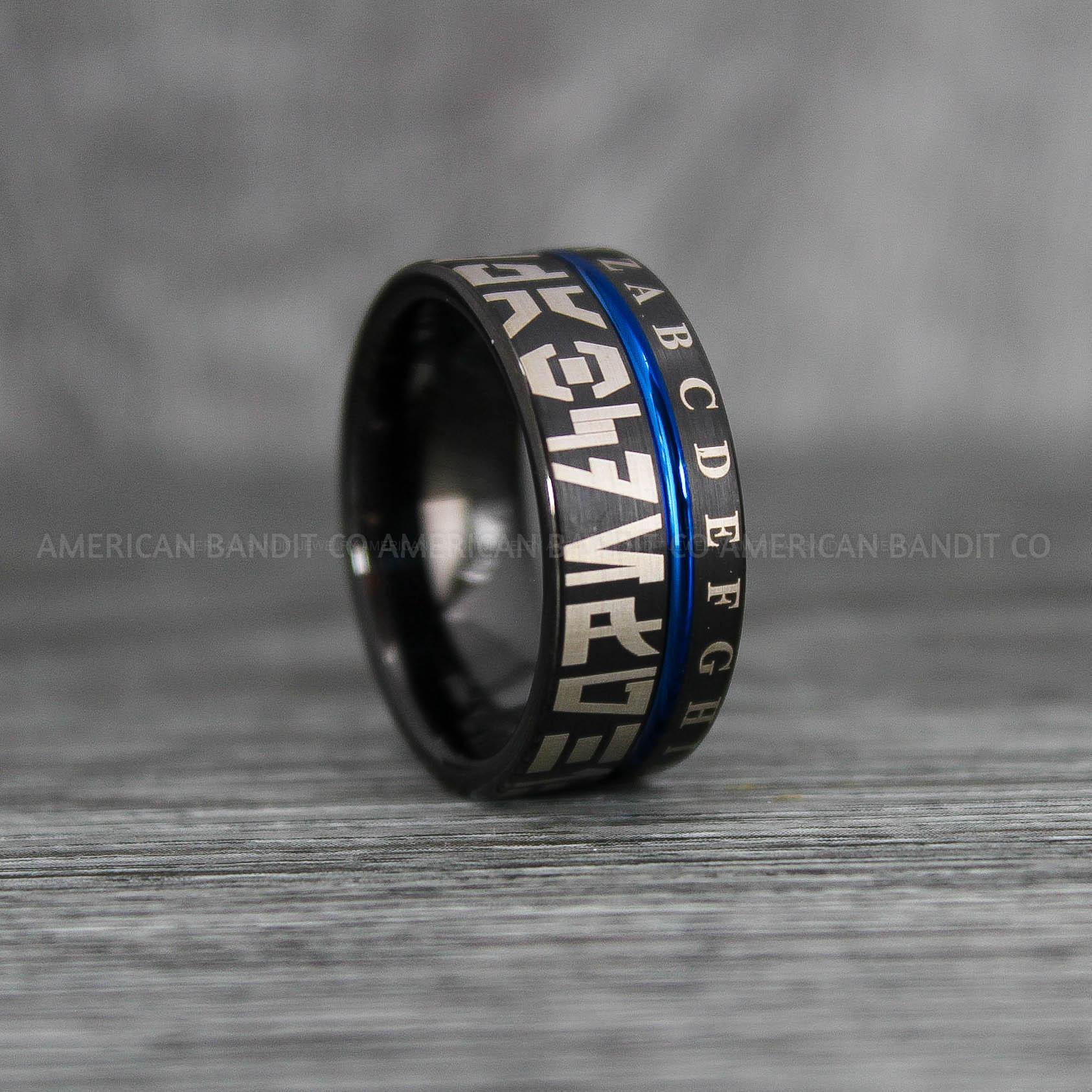 IMG_6721 Aurebesh Ring, Aurebesh Wedding Band, Black Wedding Band, Aurebesh Wedding Ring, Aurebesh Jewelry - Image 1