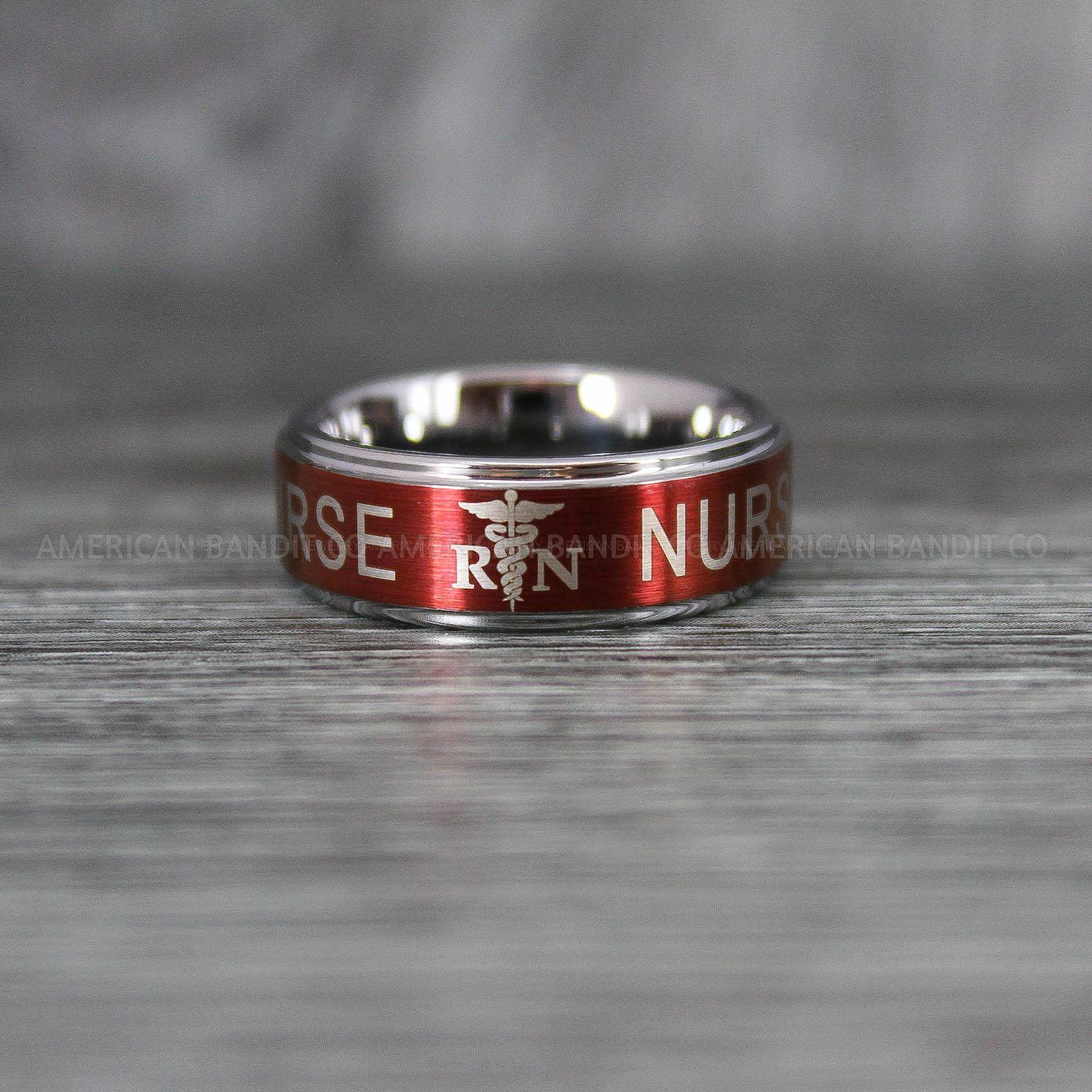 IMG_6724 Nurse Ring, Registered Nurse Ring, RN Nurse Wedding Band, RN Nurse Jewelry, Nurse Jewelry, Red Wedding Band - Image 1