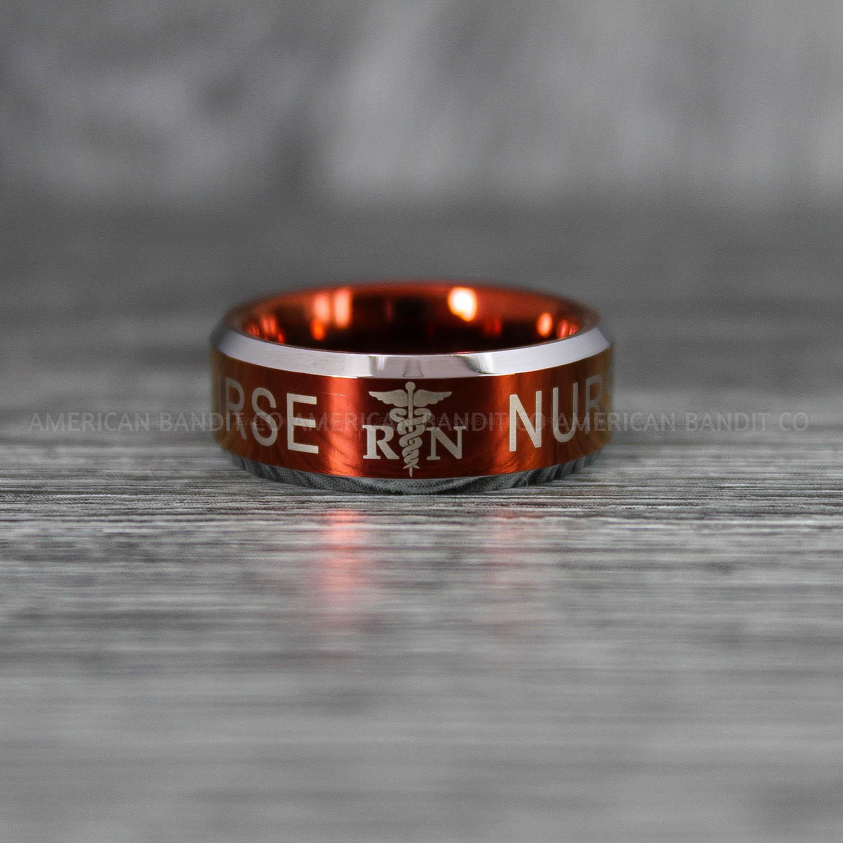 IMG_6725 Nurse Ring, Registered Nurse Ring, RN Nurse Wedding Band, RN Nurse Jewelry, Nurse Jewelry, Red Wedding Band - Image 1