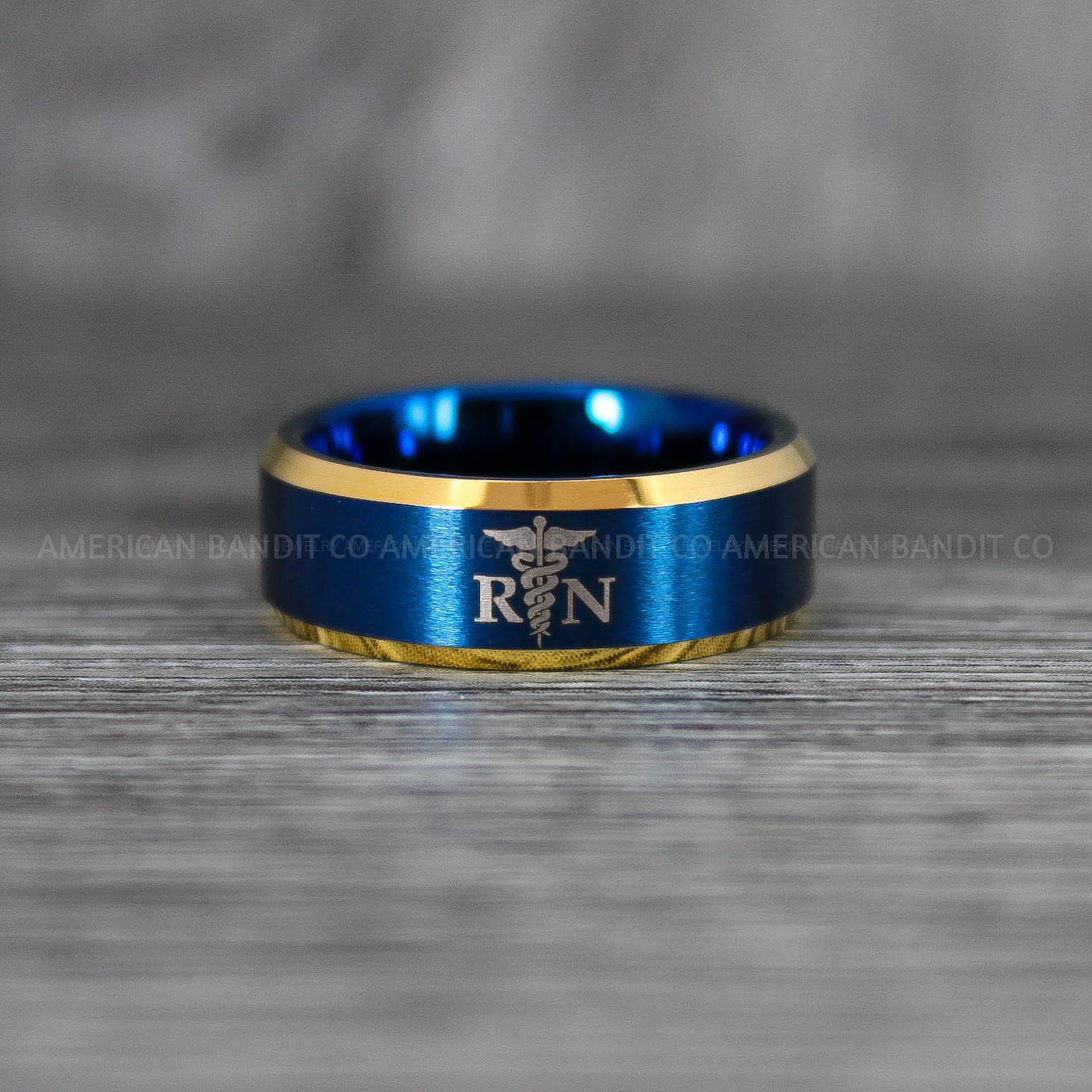 IMG_6726 Nurse Ring, Registered Nurse Ring, RN Nurse Wedding Band, RN Nurse Jewelry, Nurse Jewelry, Blue Wedding Band - Image 1