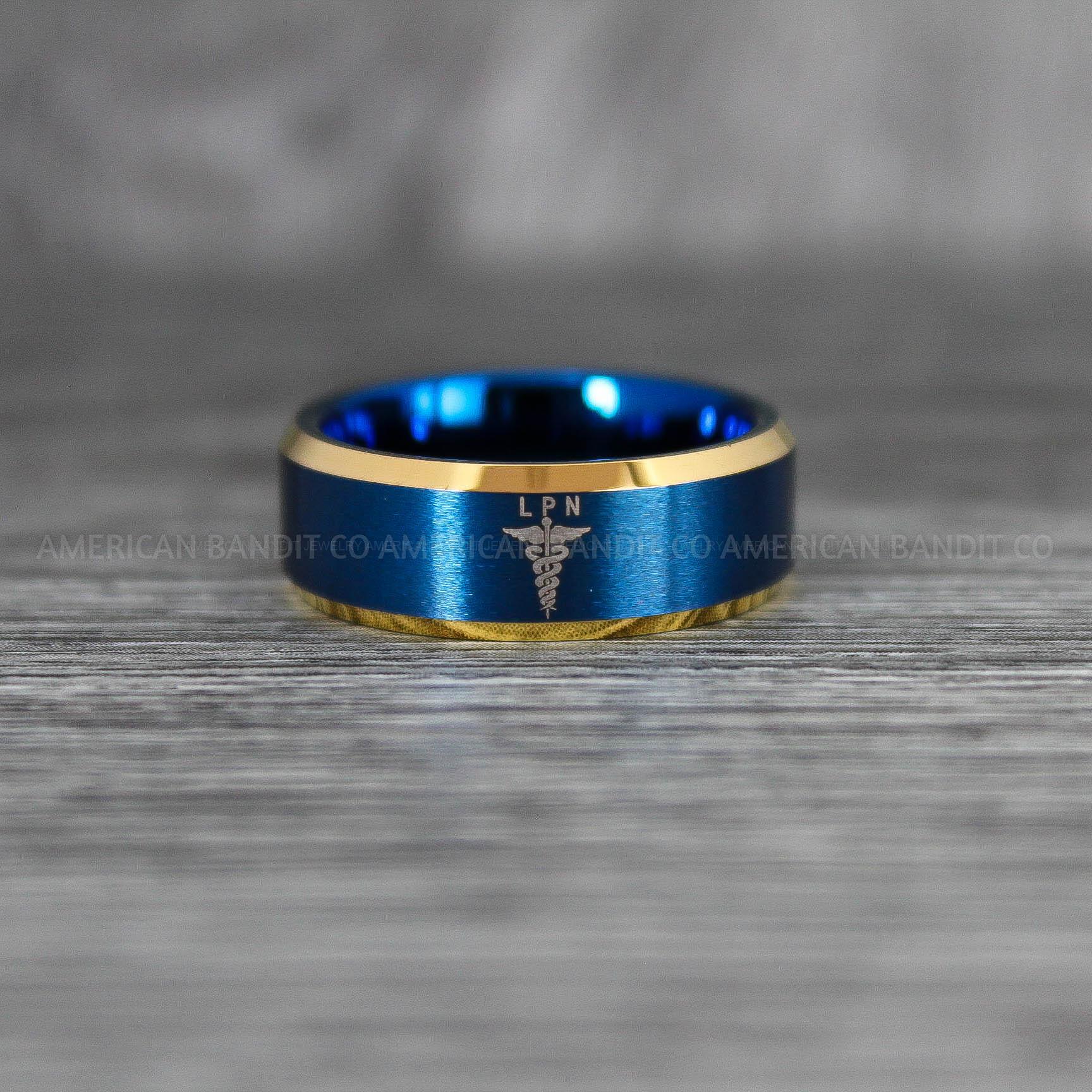 IMG_6728 Nurse Ring, Licensed Practical Nurses Ring, LPN Nurse Wedding Band, LPN Nurse Jewelry, Nurse Jewelry, Blue Wedding Band - Image 1