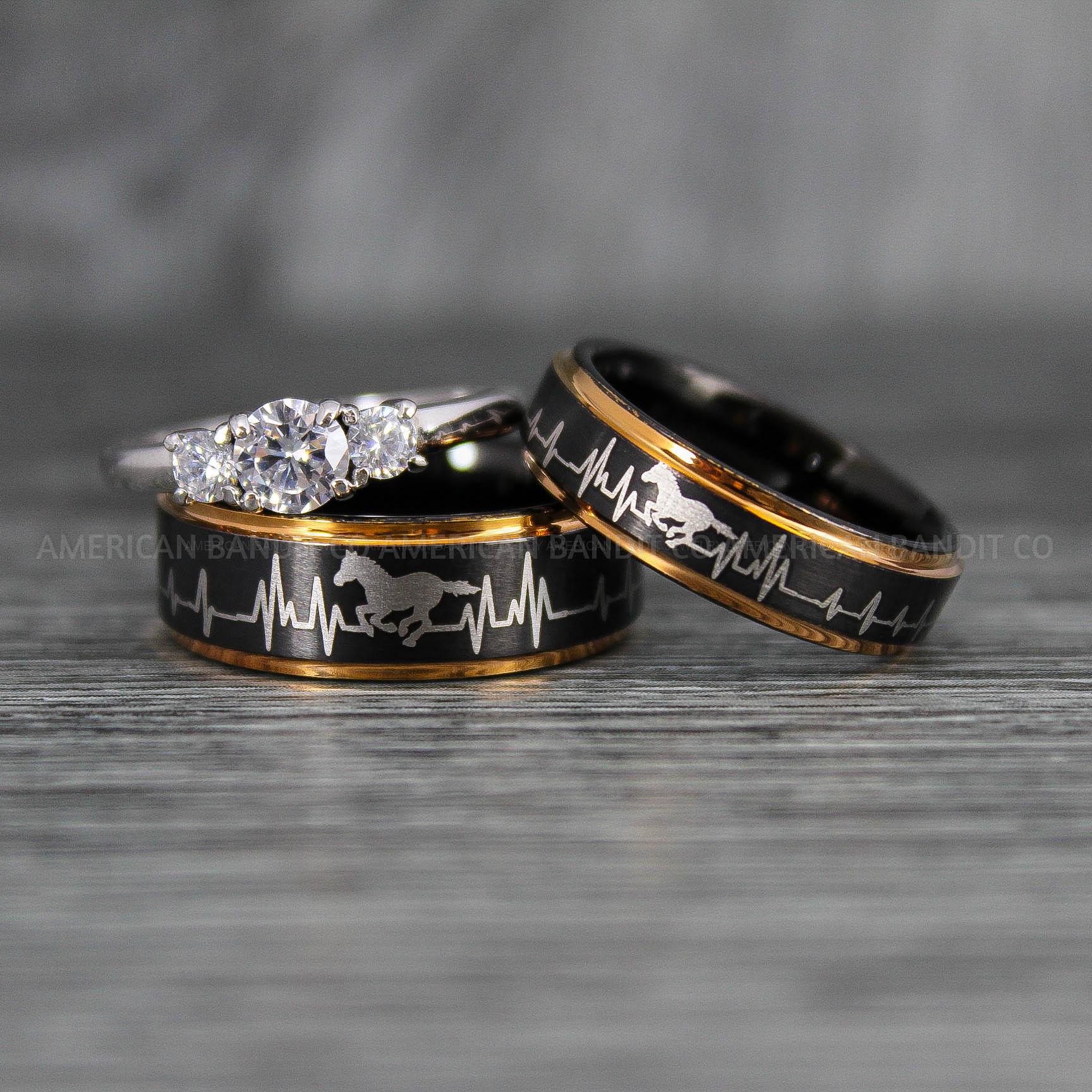 IMG_6745 Mustang Rings, Cowboys Rings, Horse Rings, Horse Riding Rings, Horse Jewelry, Horse Riding Jewelry, Black Wedding Rings - Image 1