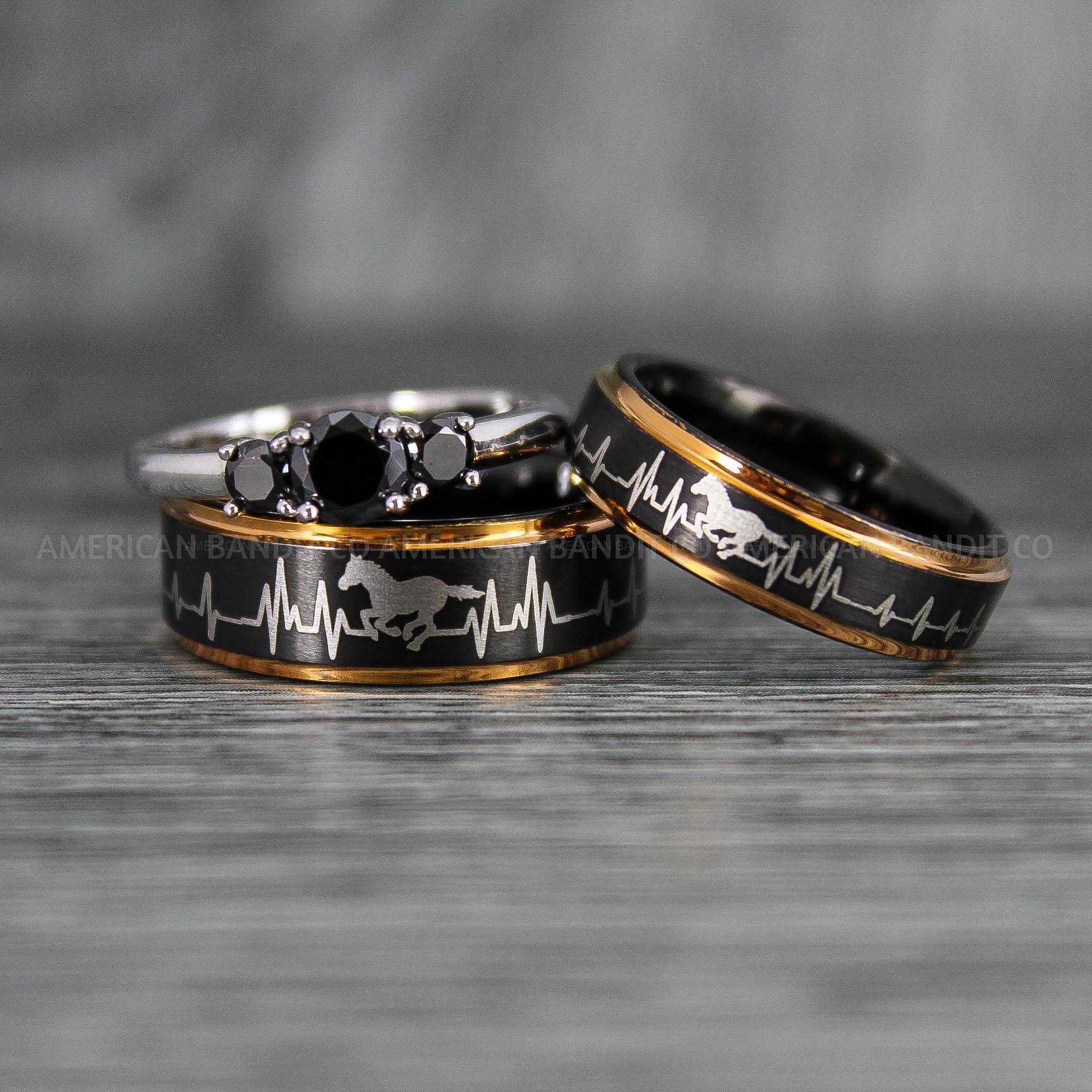 IMG_6746 Mustang Rings, Cowboys Rings, Horse Rings, Horse Riding Rings, Horse Jewelry, Horse Riding Jewelry, Black Wedding Rings - Image 1