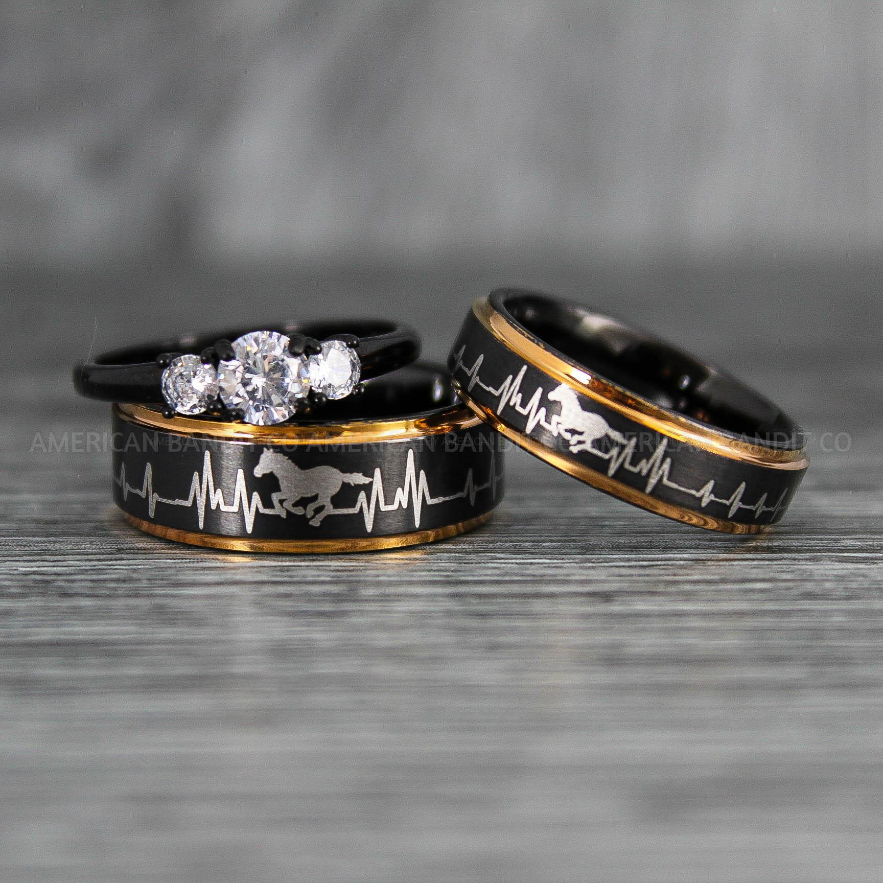 IMG_6747 Mustang Rings, Cowboys Rings, Horse Rings, Horse Riding Rings, Horse Jewelry, Horse Riding Jewelry, Black Wedding Rings - Image 1
