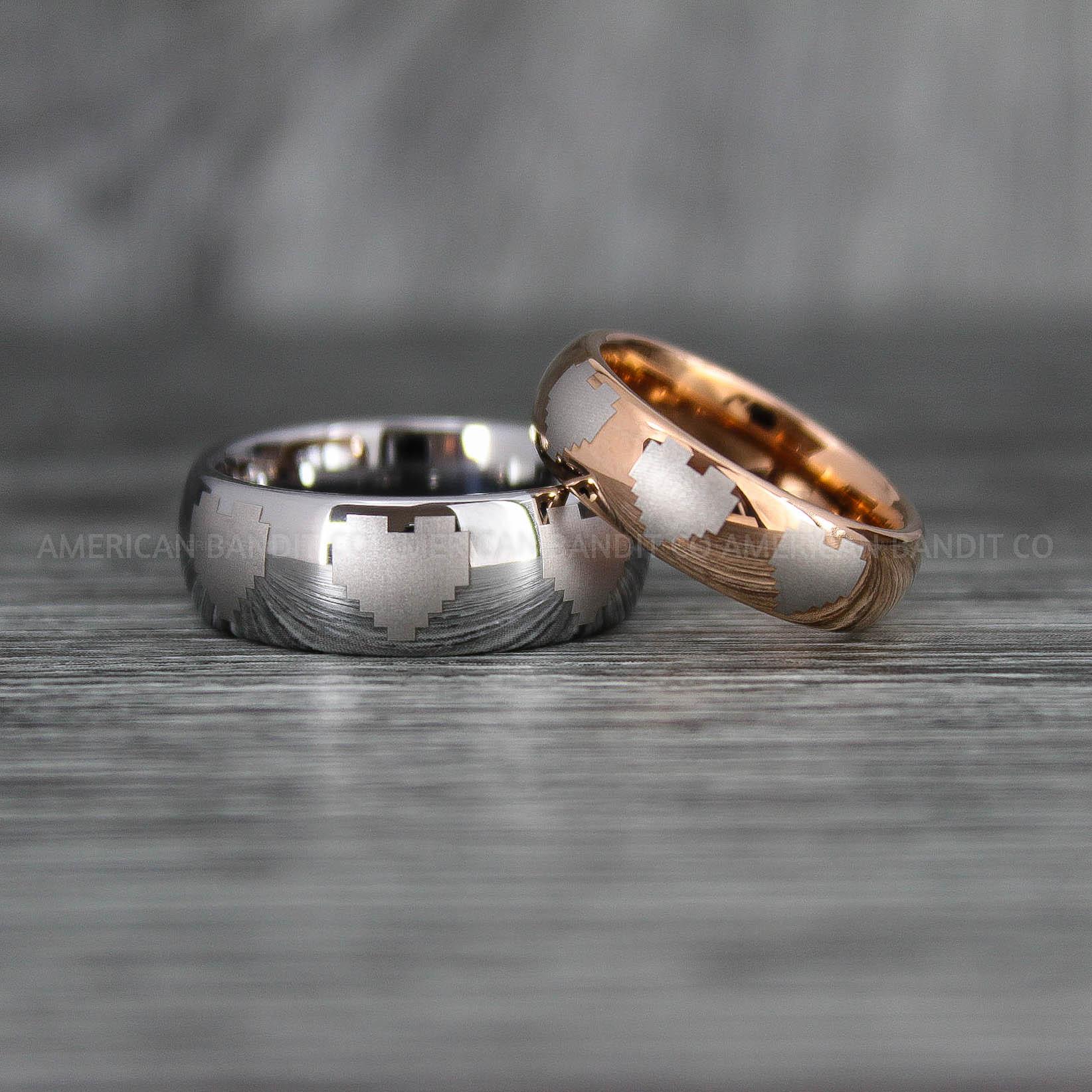 IMG_6760 8 Bit Hearts Rings, Gamer Rings, Gamer Wedding Bands, Gamer Wedding Rings, Couple Wedding Bands - Image 1