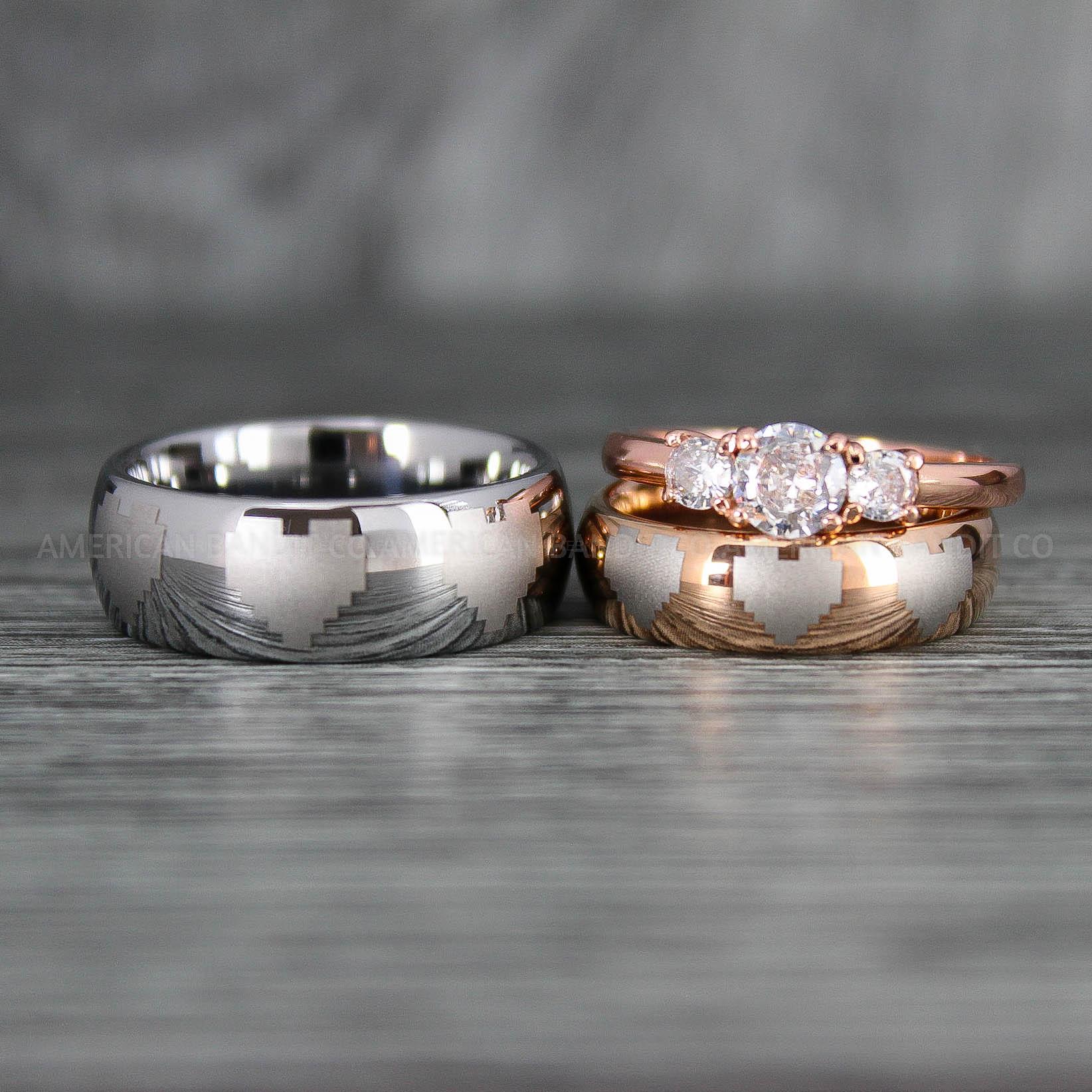 IMG_6761 8 Bit Hearts Rings, Gamer Rings, Gamer Wedding Bands, Gamer Wedding Rings, Couple Wedding Bands - Image 1