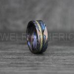 Damascus Steel Ring, Damascus Steel Wedding Ring, Damascus Steel Wedding Band, Blue Wedding Ring, Blue Damascus Steel Wedding Ring