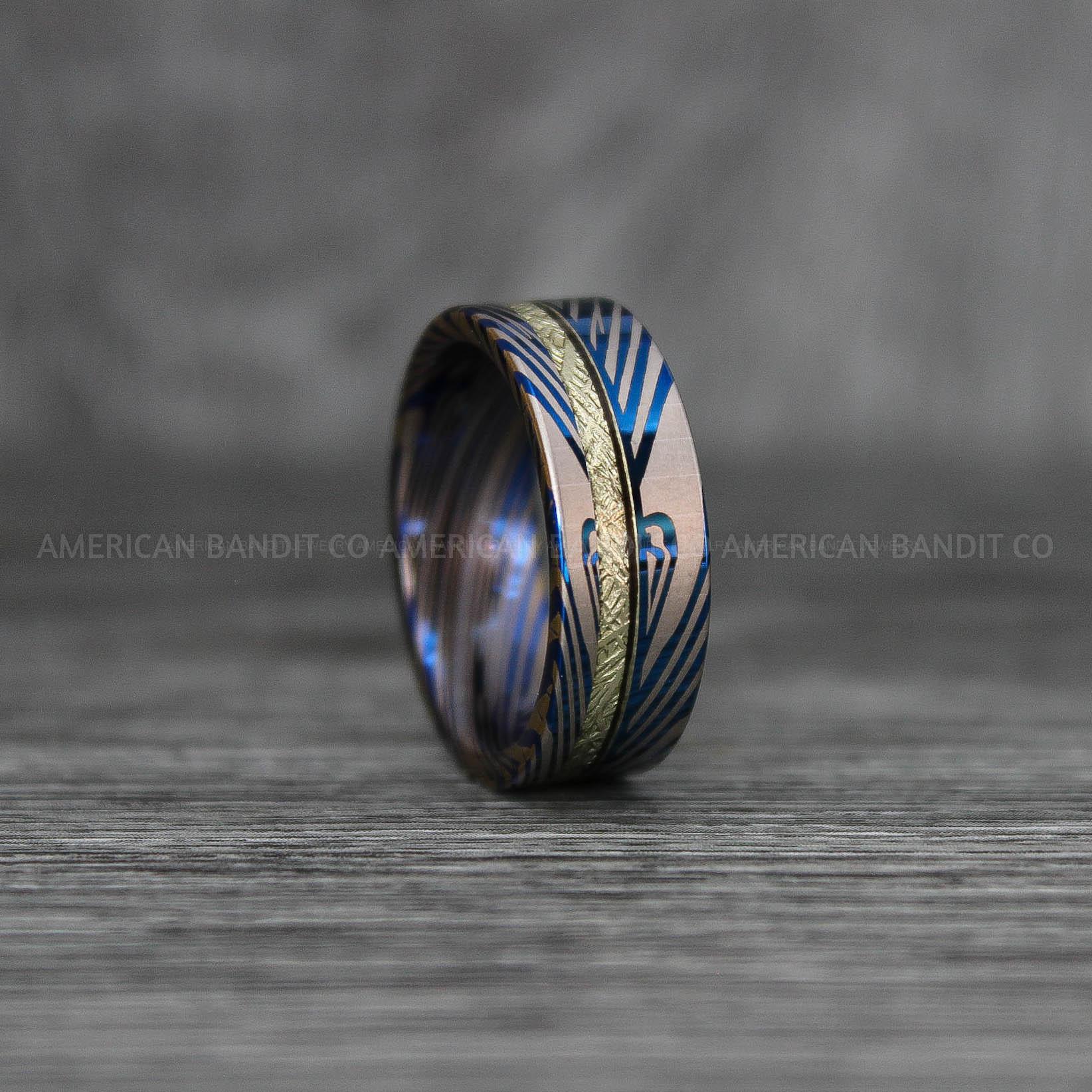 IMG_6764 Damascus Steel Ring, Damascus Steel Wedding Ring, Damascus Steel Wedding Band, Blue Wedding Ring, Blue Damascus Steel Wedding Ring - Image 1