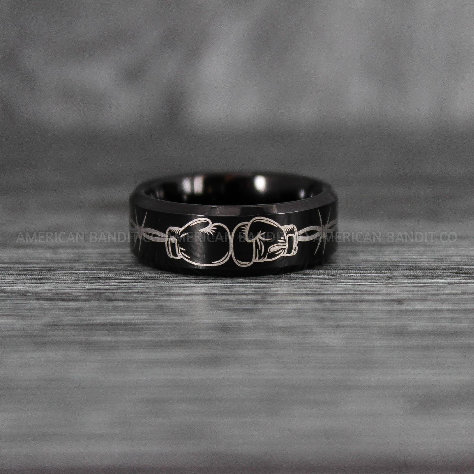 IMG_6767 Boxing Ring, Boxer Ring, Boxing Gloves Ring, Black Tungsten Ring, Black Wedding Ring, Black Wedding Band, Boxing Jewelry - Image 1