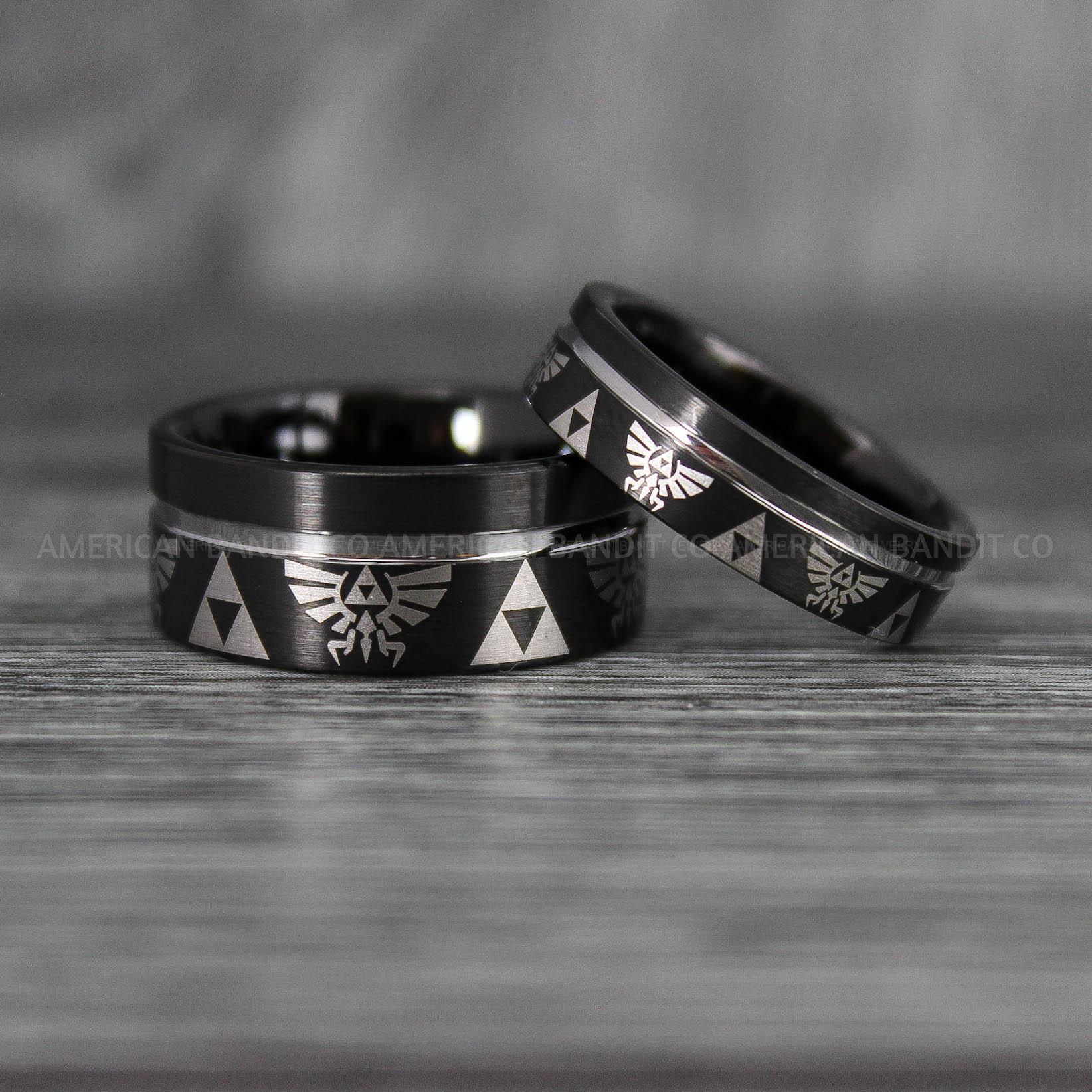 IMG_6778 Zelda Rings, Zelda Wedding Rings, Gamer Rings, Gamer Jewelry, Zelda Wedding Bands, Gamer Wedding Rings, Black Wedding Rings - Image 1