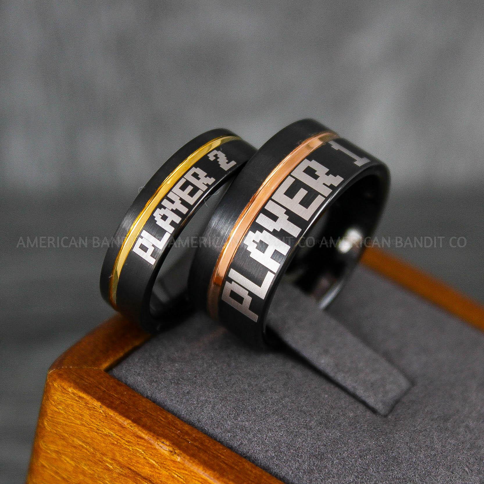 IMG_6807 Player 1 Player 2 Rings, Gamer Rings, Couple Rings, Gamer Couple Wedding Bands, Gamer Wedding Rings - Image 1