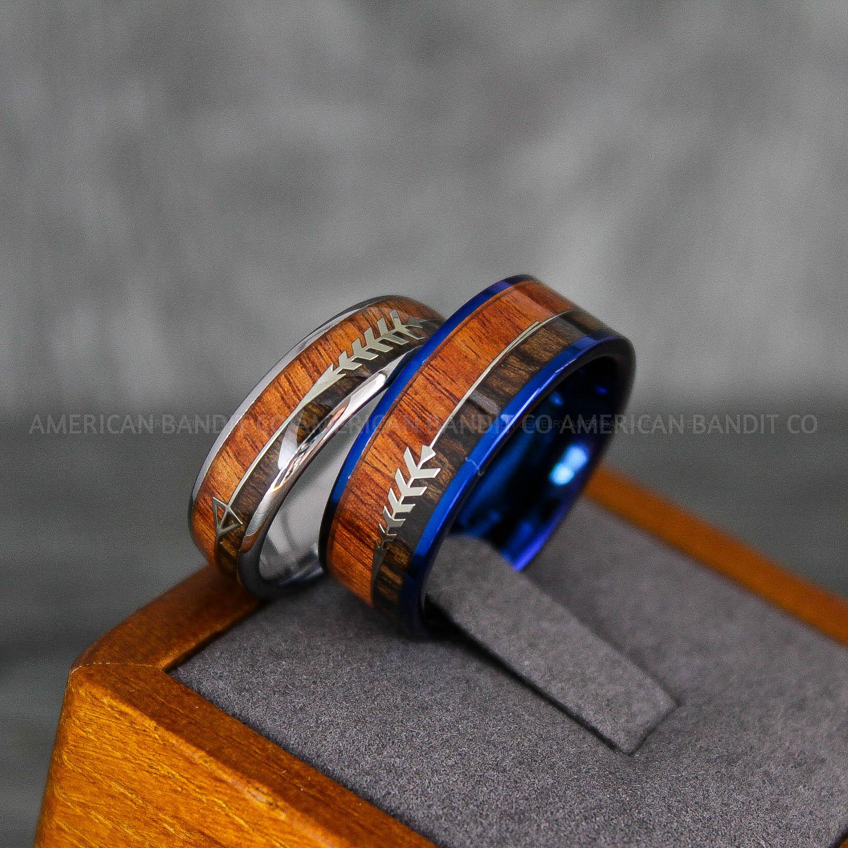 IMG_6815 Wood Rings, Wood Wedding Bands, Wood Wedding Rings, Silver Wedding Rings, Blue Wedding Bands - Image 1