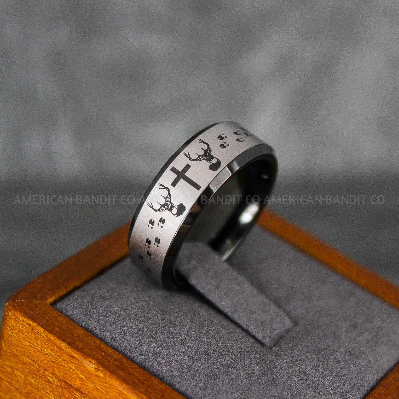 IMG_6816 Deer Ring, Cross Ring, Deer Hunting Ring, Elk Hunting Ring, Deer Hunting Wedding Ring - Image 1