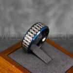 Railroad Ring, Railroad Wedding Band, Train Tracks Ring, Train Tracks Wedding Ring, Black Tungsten Wedding Ring