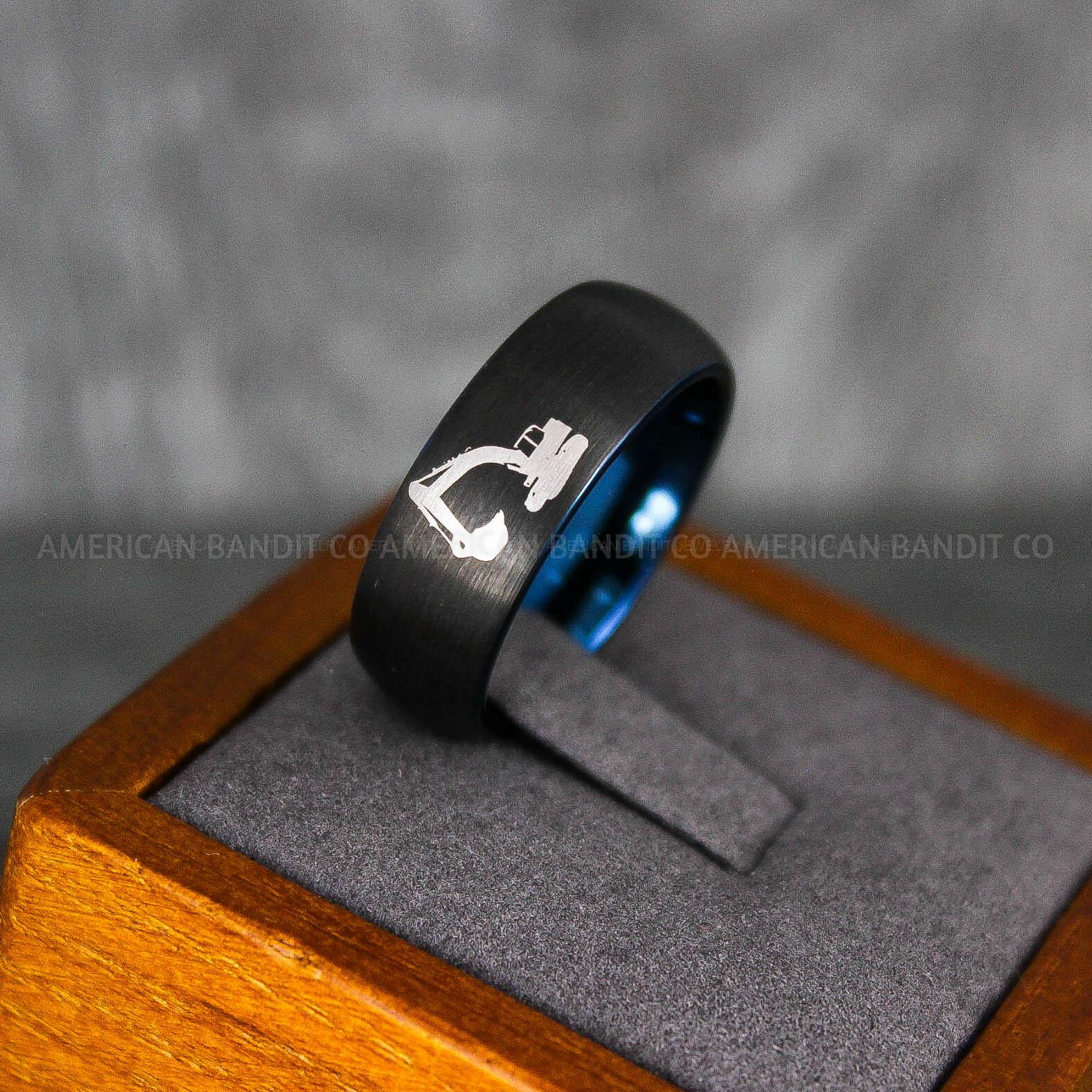 IMG_6858 Backhoe Ring, Excavator Ring, Tractor Ring, Construction Machinery Ring, Backhoe Jewelry, Excavation Machinery Ring, Bulldozer Ring, Black Tungsten Wedding Ring, Black Tungsten Ring - Image 1