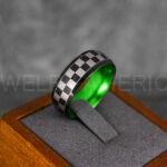Checkered Flag Ring, Motor Sports Jewelry, Auto Racing Ring, Car Racing Ring, Checkered Flag Pattern Wedding Band