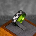 Checkered Flag Ring, Motor Sports Jewelry, Auto Racing Ring, Car Racing Ring, Checkered Flag Pattern Wedding Band