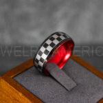 Checkered Flag Ring, Motor Sports Jewelry, Auto Racing Ring, Car Racing Ring, Checkered Flag Pattern Wedding Band