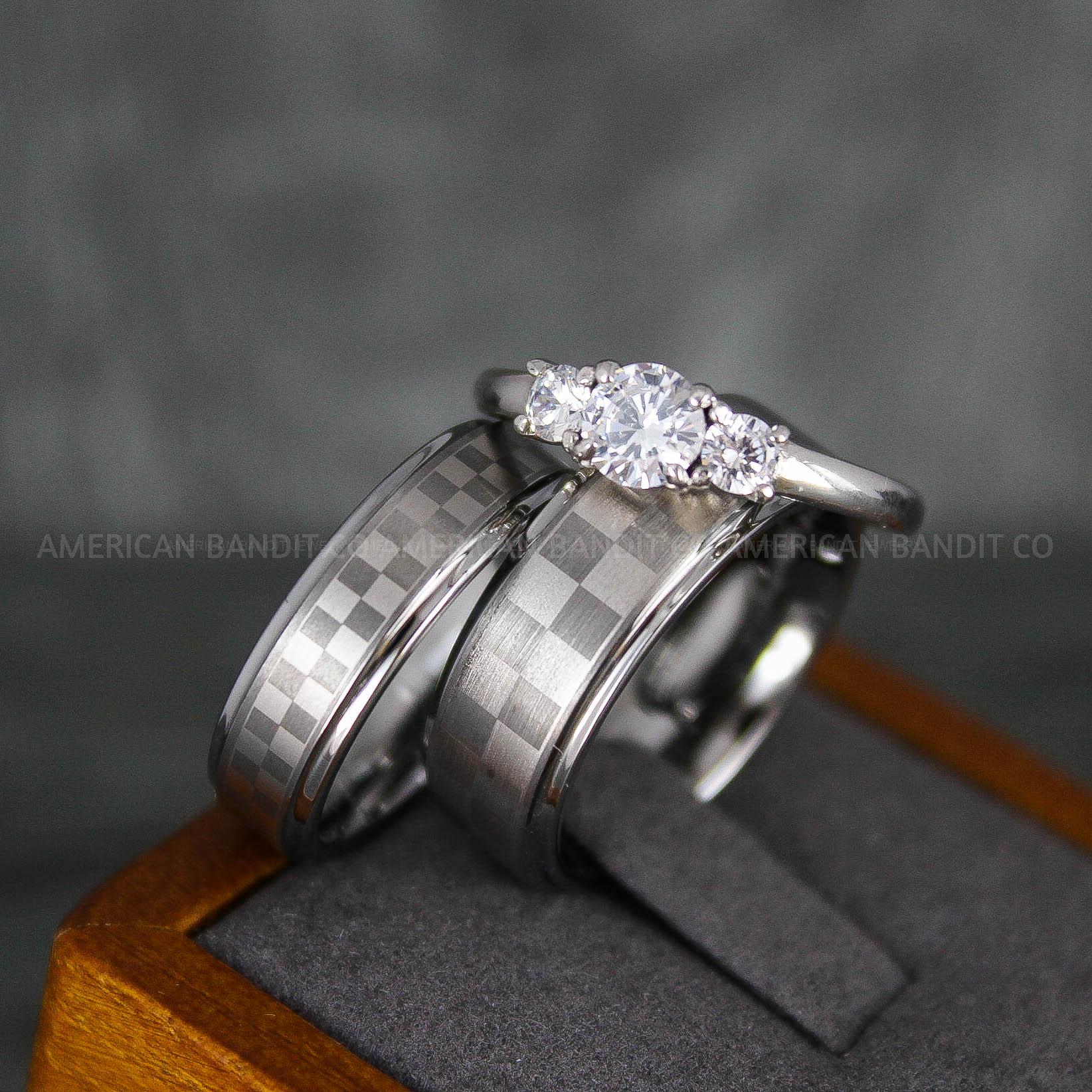 IMG_6895 Checkered Flag Rings, Motor Sports Jewelry, Auto Racing Rings, Car Racing Rings, Checkered Flag Pattern Wedding Bands - Image 1