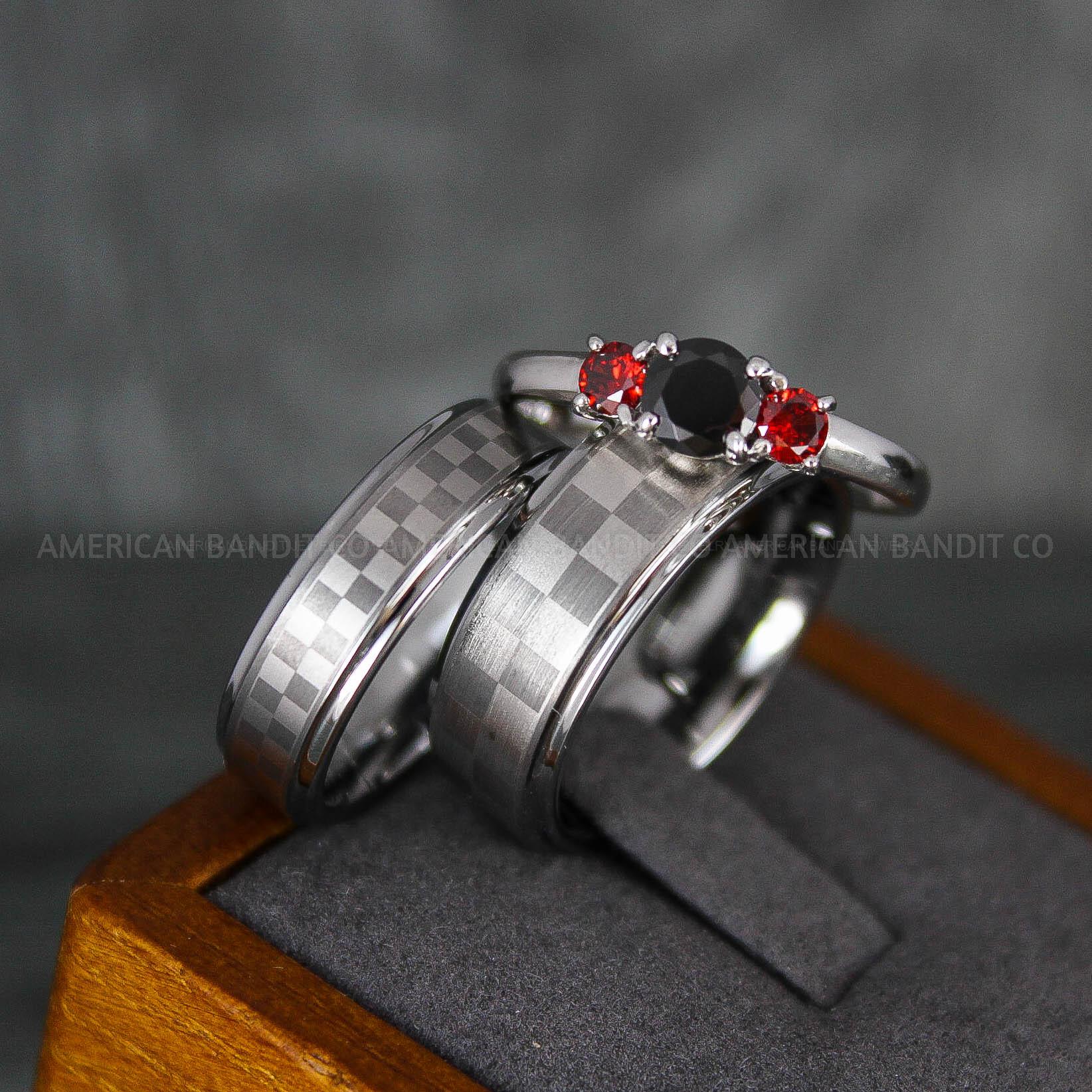 IMG_6896 Checkered Flag Rings, Motor Sports Jewelry, Auto Racing Rings, Car Racing Rings, Checkered Flag Pattern Wedding Bands - Image 1