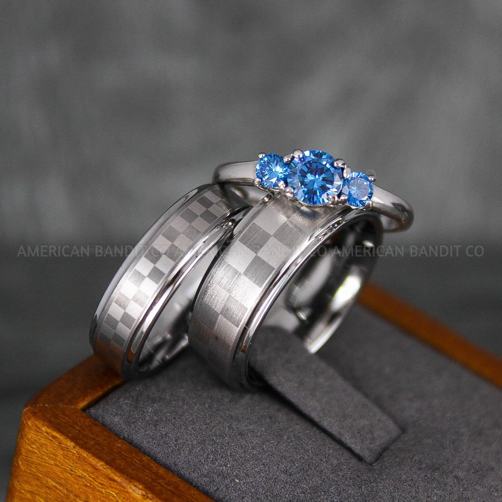 IMG_6897 Checkered Flag Rings, Motor Sports Jewelry, Auto Racing Rings, Car Racing Rings, Checkered Flag Pattern Wedding Bands - Image 1