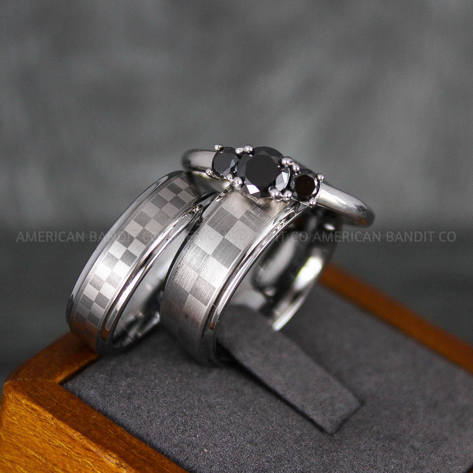 IMG_6899 Checkered Flag Rings, Motor Sports Jewelry, Auto Racing Rings, Car Racing Rings, Checkered Flag Pattern Wedding Bands - Image 1