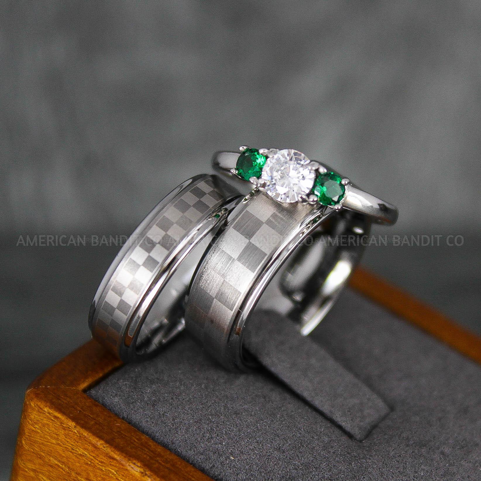IMG_6900 Checkered Flag Rings, Motor Sports Jewelry, Auto Racing Rings, Car Racing Rings, Checkered Flag Pattern Wedding Bands - Image 1