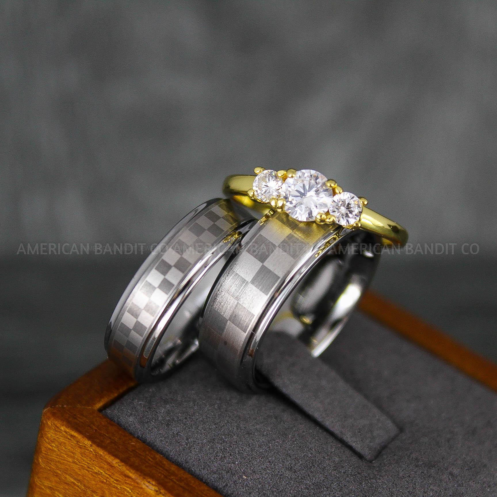 IMG_6903 Checkered Flag Rings, Motor Sports Jewelry, Auto Racing Rings, Car Racing Rings, Checkered Flag Pattern Wedding Bands - Image 1