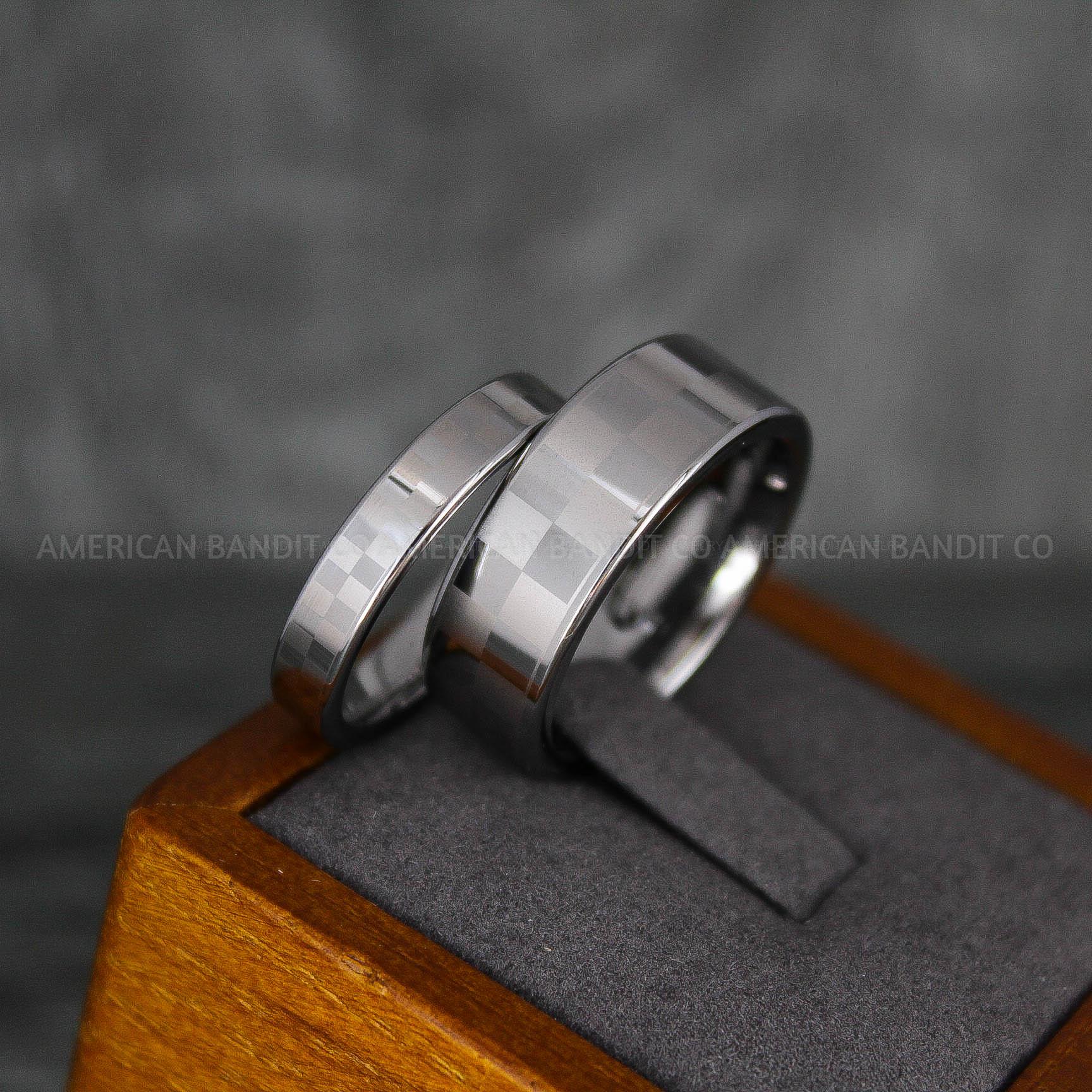 IMG_6907 Checkered Flag Rings, Motor Sports Jewelry, Auto Racing Rings, Car Racing Rings, Checkered Flag Pattern Wedding Bands - Image 1