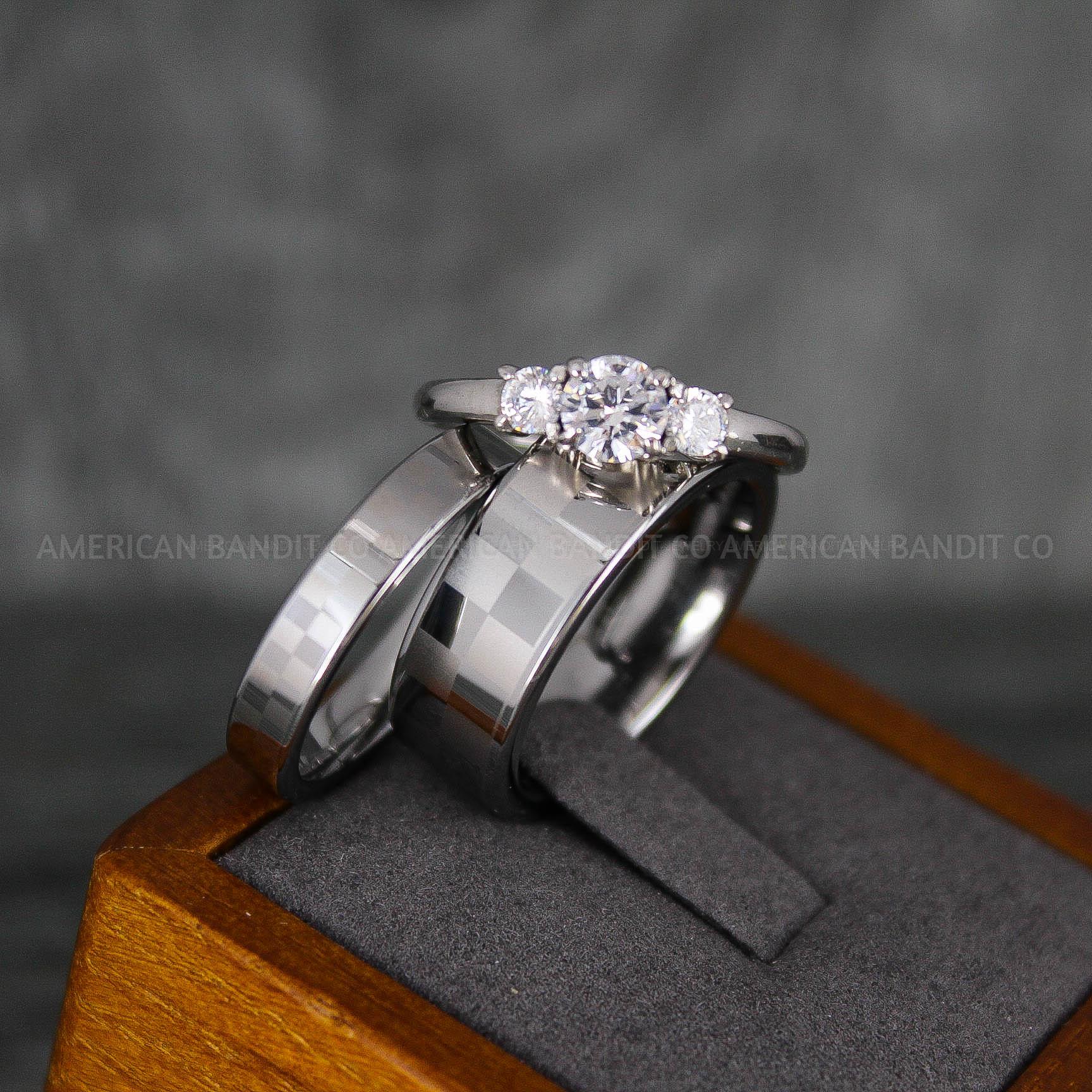 IMG_6908 Checkered Flag Rings, Motor Sports Jewelry, Auto Racing Rings, Car Racing Rings, Checkered Flag Pattern Wedding Bands - Image 1