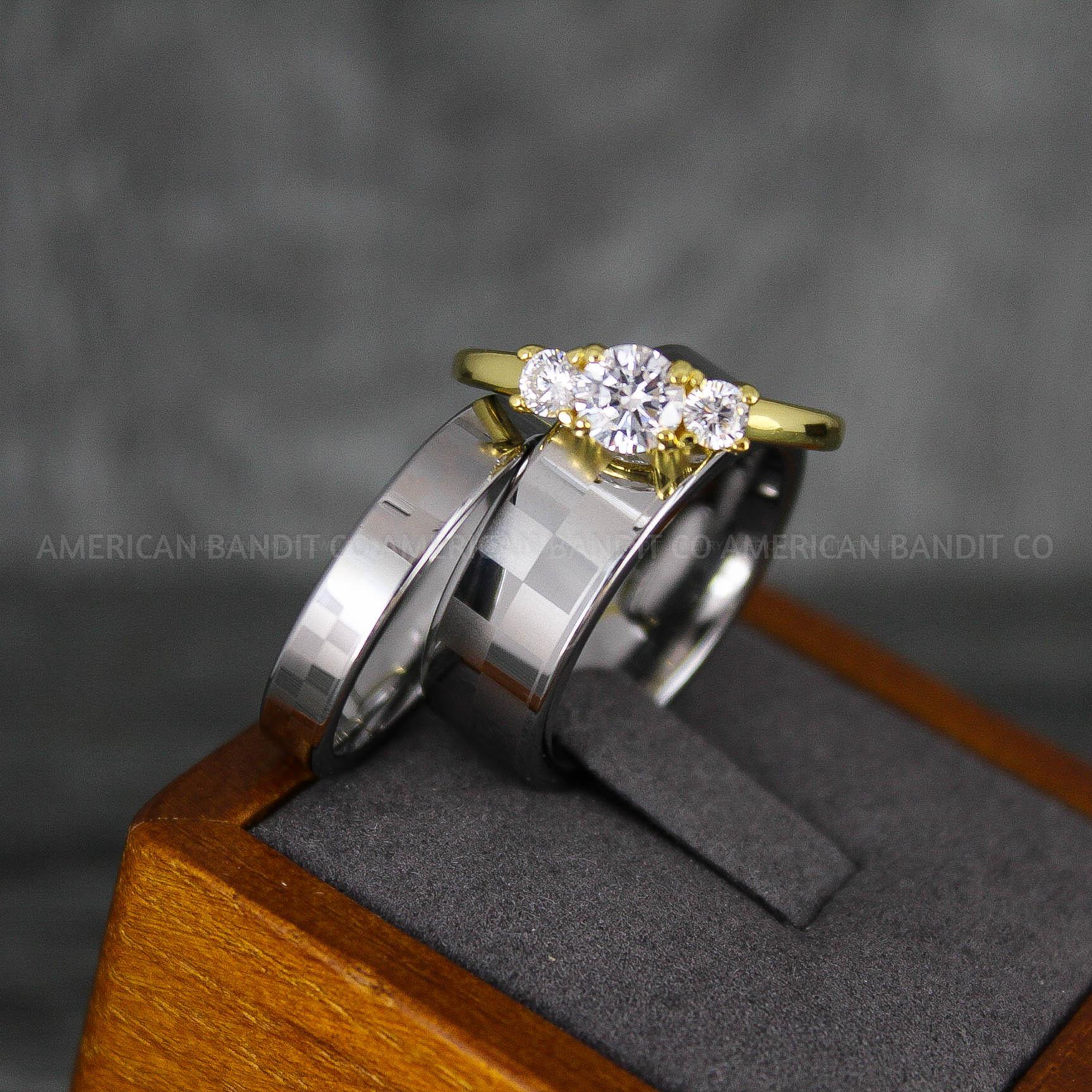 IMG_6913 Checkered Flag Rings, Motor Sports Jewelry, Auto Racing Rings, Car Racing Rings, Checkered Flag Pattern Wedding Bands - Image 1