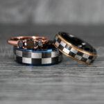 Checkered Flag Rings, Motor Sports Jewelry, Auto Racing Rings, Car Racing Rings, Checkered Flag Pattern Wedding Bands