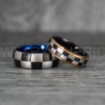 Checkered Flag Rings, Motor Sports Jewelry, Auto Racing Rings, Car Racing Rings, Checkered Flag Pattern Wedding Bands
