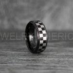 Checkered Flag Rings, Motor Sports Jewelry, Auto Racing Rings, Car Racing Rings, Checkered Flag Pattern Wedding Bands - Image 4