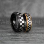 Checkered Flag Rings, Motor Sports Jewelry, Auto Racing Rings, Car Racing Rings, Checkered Flag Pattern Wedding Bands