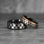 Checkered Flag Rings, Motor Sports Jewelry, Auto Racing Rings, Car Racing Rings, Checkered Flag Pattern Wedding Bands