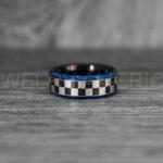 Checkered Flag Rings, Motor Sports Jewelry, Auto Racing Rings, Car Racing Rings, Checkered Flag Pattern Wedding Bands